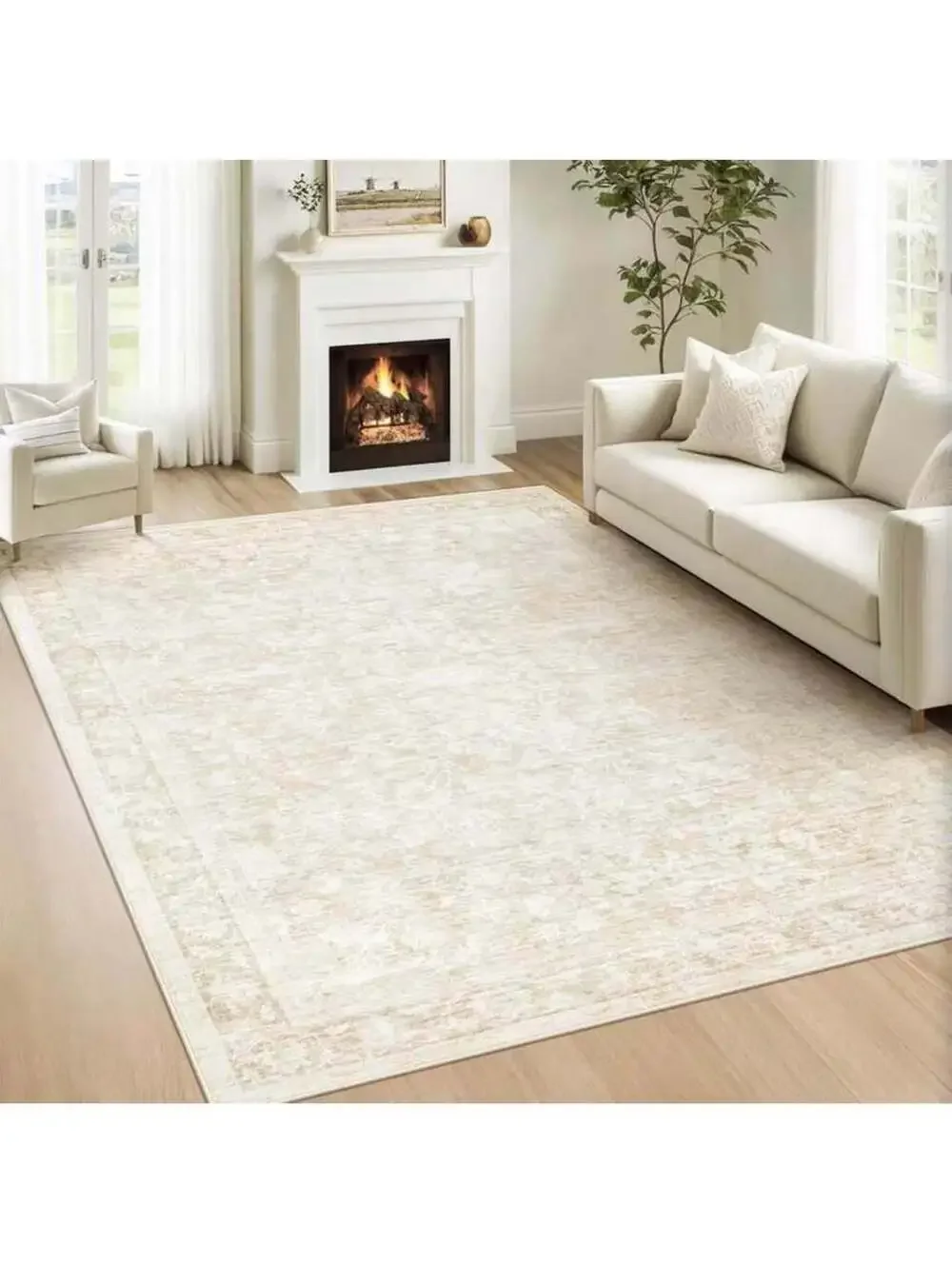 6’x9’ Rug Washable Vintage Floral Rug Non-Slip Boho Carpet